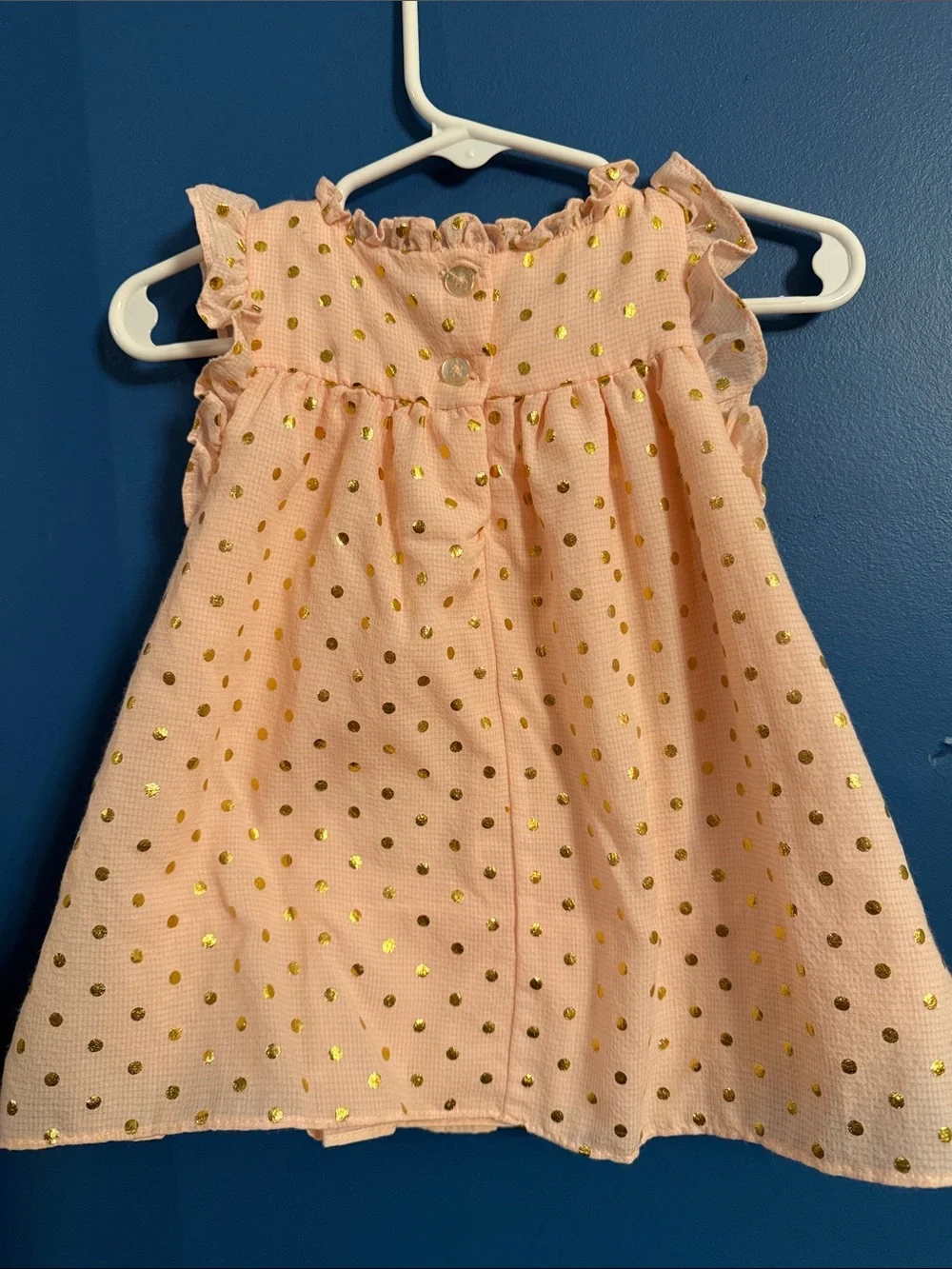 Pippa & Julie Light Pink Ruffle Shoulder Dress with Gold Dots